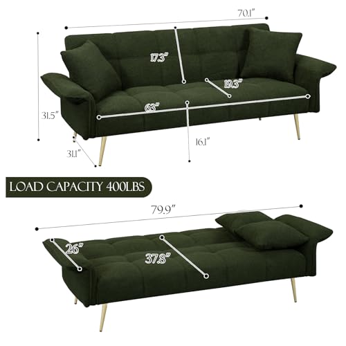 Teddy Futon Sofa Bed with Convertible Backrest and Memory Foam B370