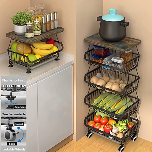 Kitchen Storage Baskets with Wheels, Metal Cart for Pantry V491