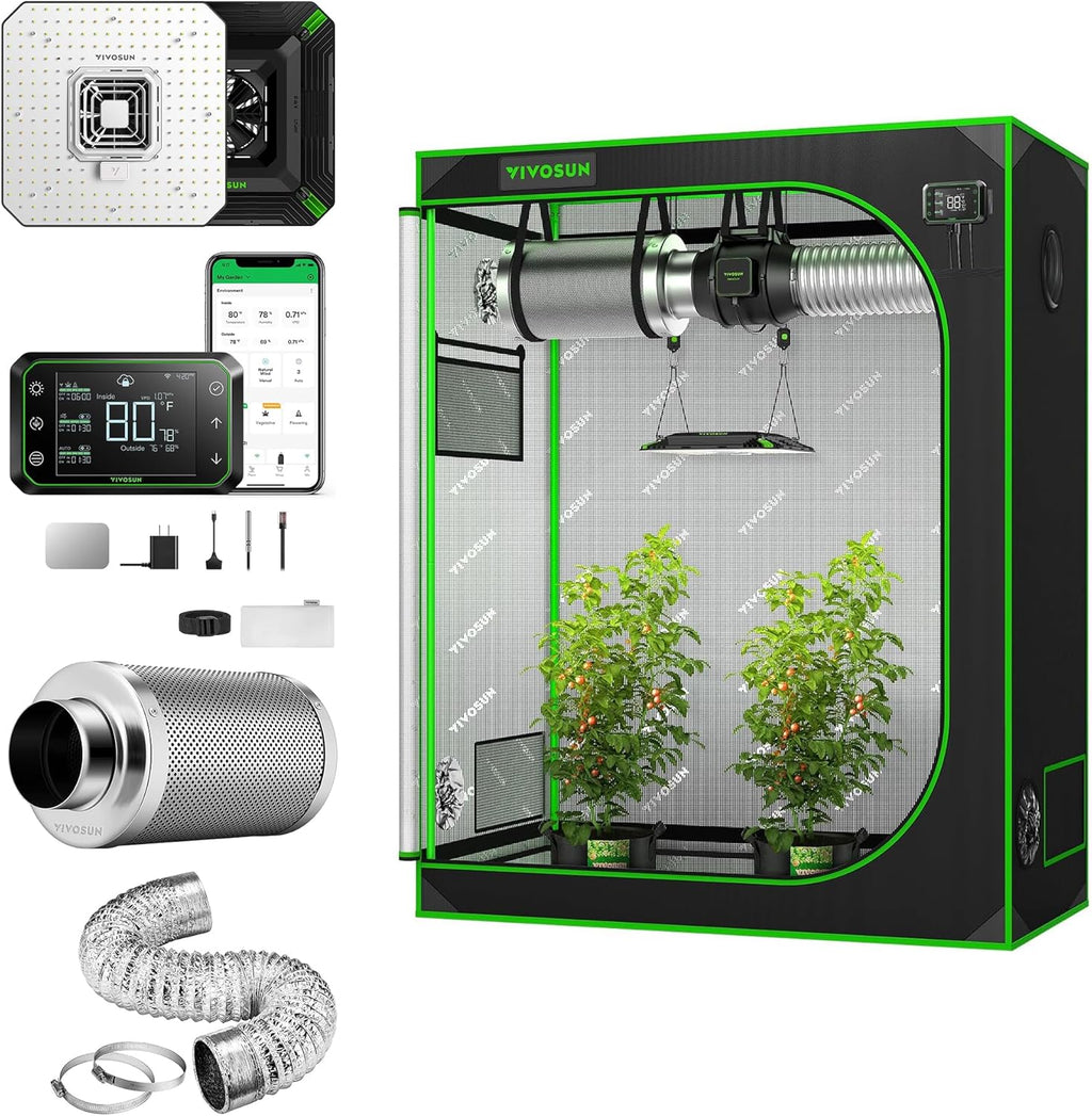 VIVOSUN S425 4x2 Grow Tent Smart Kit, AeroLight, 100W LED Grow Light, GrowHub Controller E42A, 6 Inch 25 Feet Air Aluminum Ducting and 6 Inch Air Carbon Filter Smelliness Control