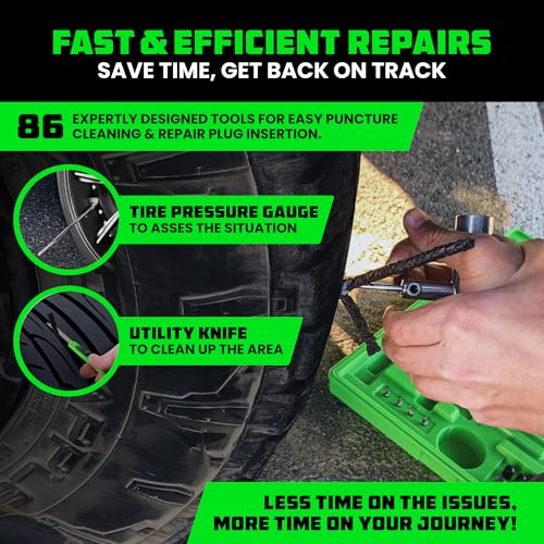 Tire Repair Kit 86-Piece Heavy Duty Tubeless Tire Plug Tools for Car Motorcycle ATV UTV RV Trailer X26941