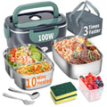 Electric Heated Lunch Box 100W - 3-IN-1 Fast Heating Lunch Boxes Portable Food Heater for Adults,12V/24V/110V 1.5L Lunch Box with Leak-Proof Lid for Car Truck Office (3 Times Faster)