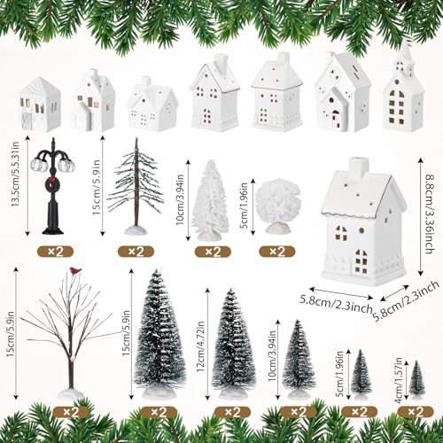 28 Pcs Ceramic LED Christmas Village Set with Houses, Trees & Lamp Posts Y25286