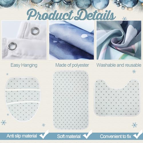 7 Pcs Christmas Shower Curtain Set with U Shape Rugs, Toilet Cover and 3 Towels W9950