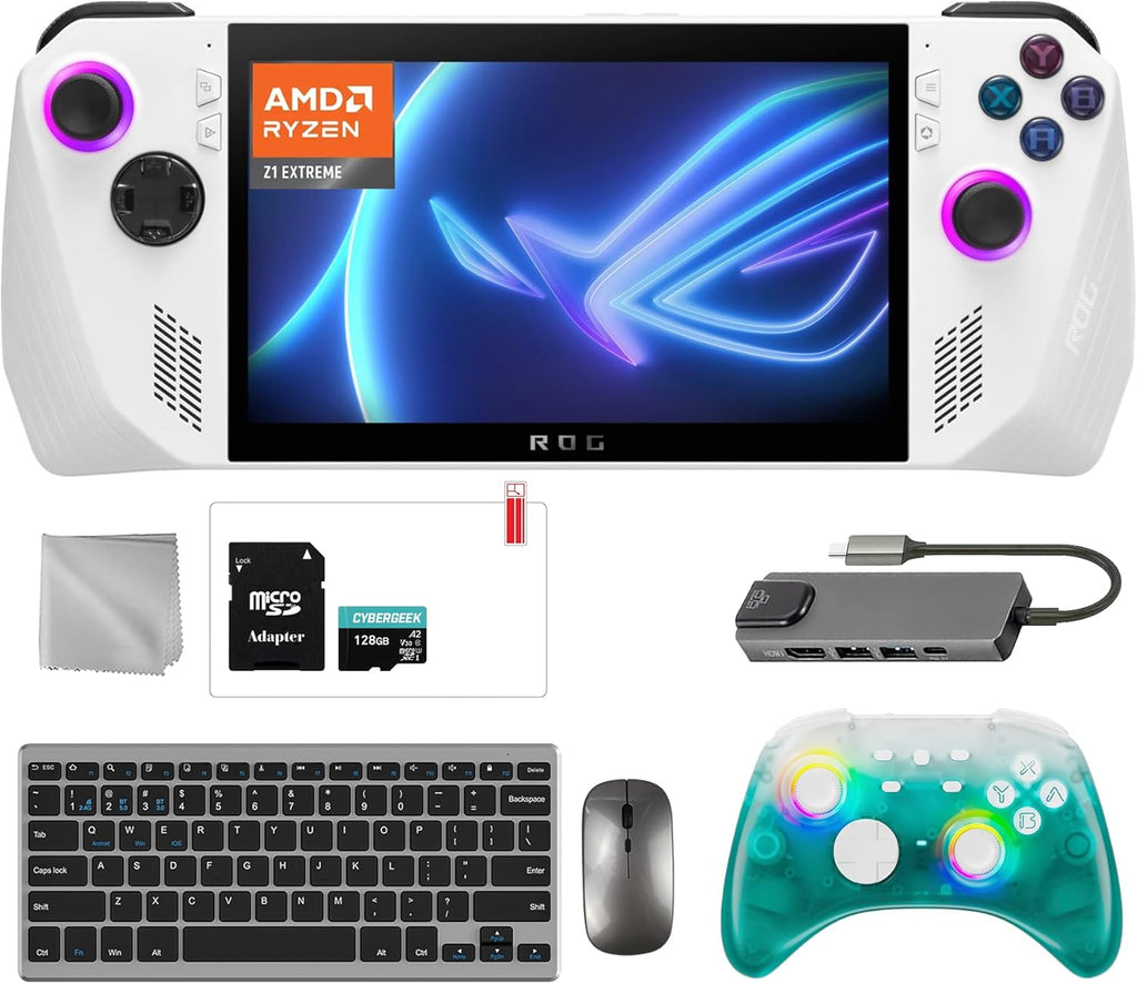 ASUS ROG Ally 2TB SSD Gaming Handheld 7-inch Touchscreen 120Hz FHD 1080p AMD Ryzen Z1 Extreme Processor, Black Ice Wireless Pro Controller, Hub, 128GB MicroSD, Keyboard & Mouse, 8 in 1 Bundle