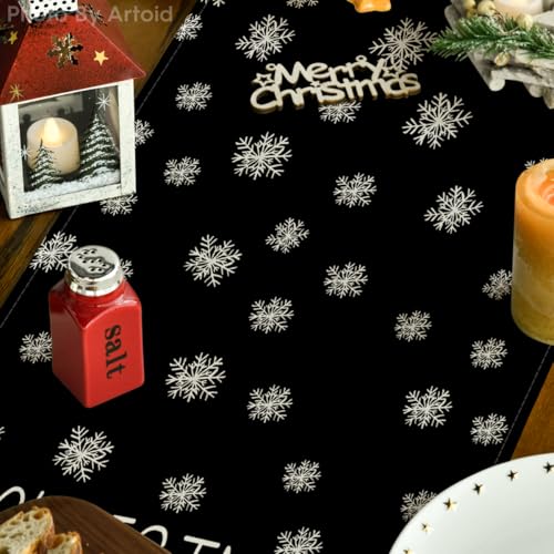 Beige Pine Tree Snowflake Christmas Table Runner, Winter Holiday Kitchen Dining Decoration, 13 x 72 Inch B27382