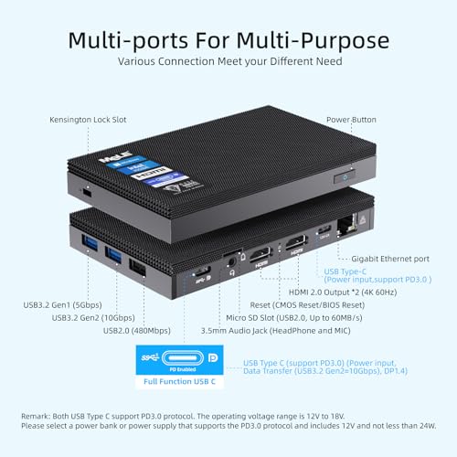 Fanless Mini PC 16GB RAM 512GB ROM Windows 11 Pro L960611
