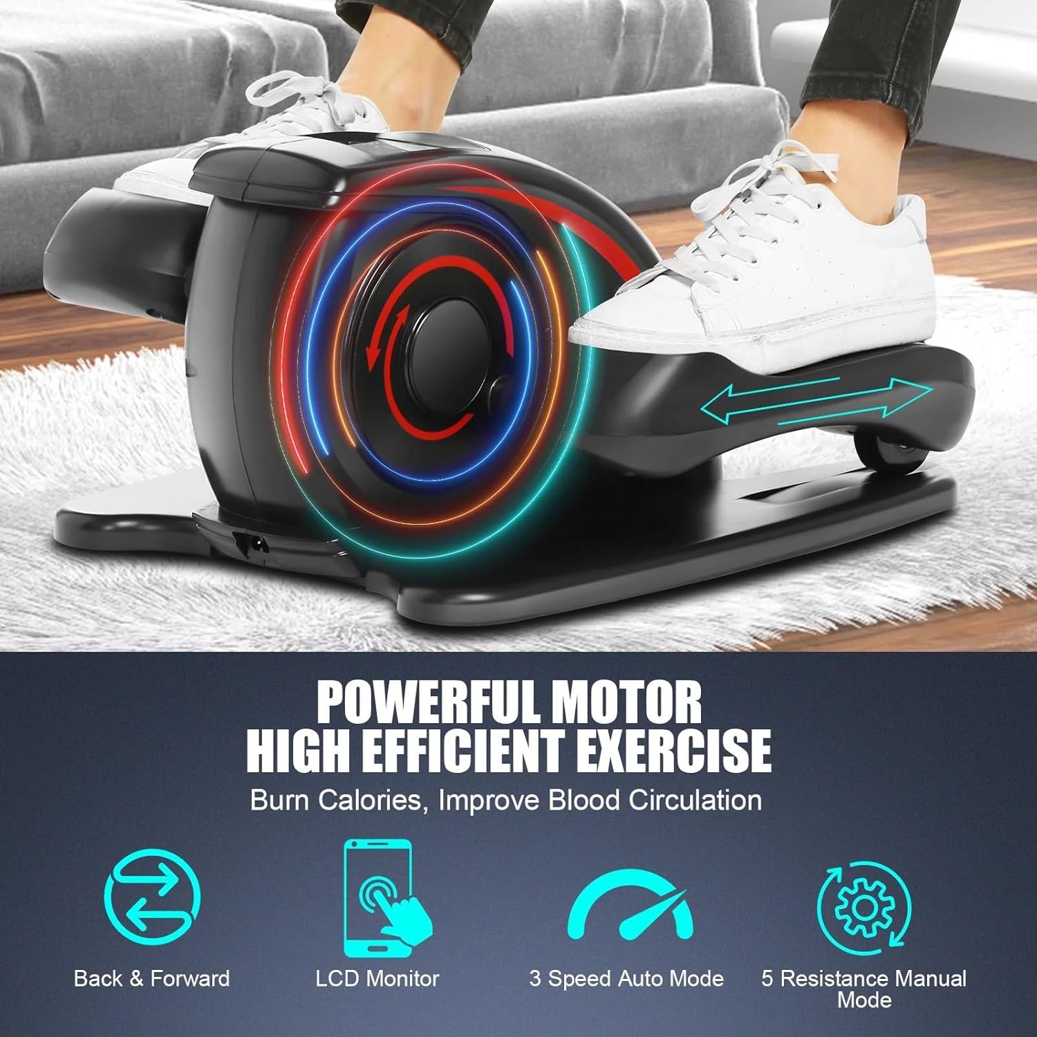 Under Desk Elliptical Machine Electric Seated Pedal Exerciser with LCD Display and Remote Control O53848