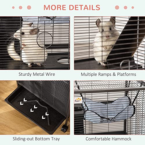 Metal Small Animal Cage with Hammock and 4 Tiers, Gray V69531