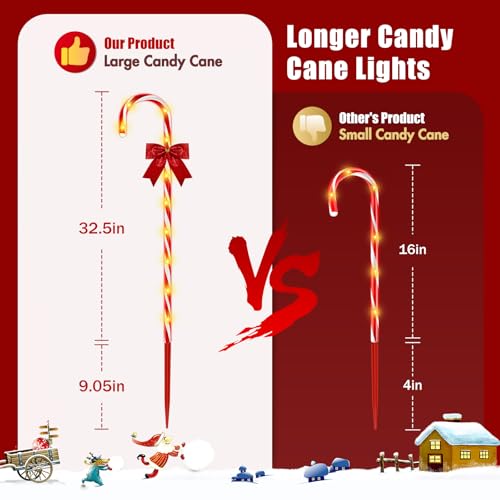 Solar Candy Cane Pathway Lights, 24PCS 240LED Outdoor Christmas Decorations with Remote T5735