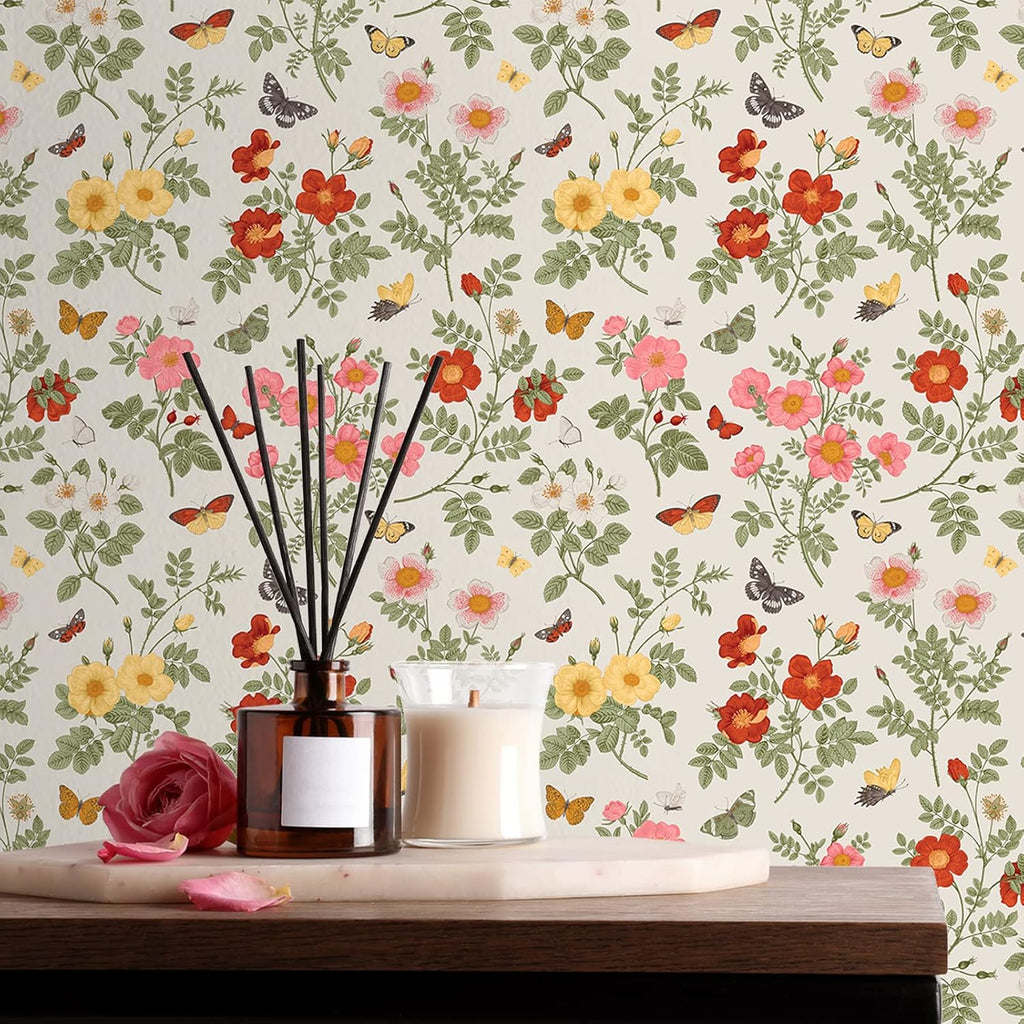 Butterflies Floral Wallpaper Peel and Stick Mural Removable for Bedroom Bathroom S65851