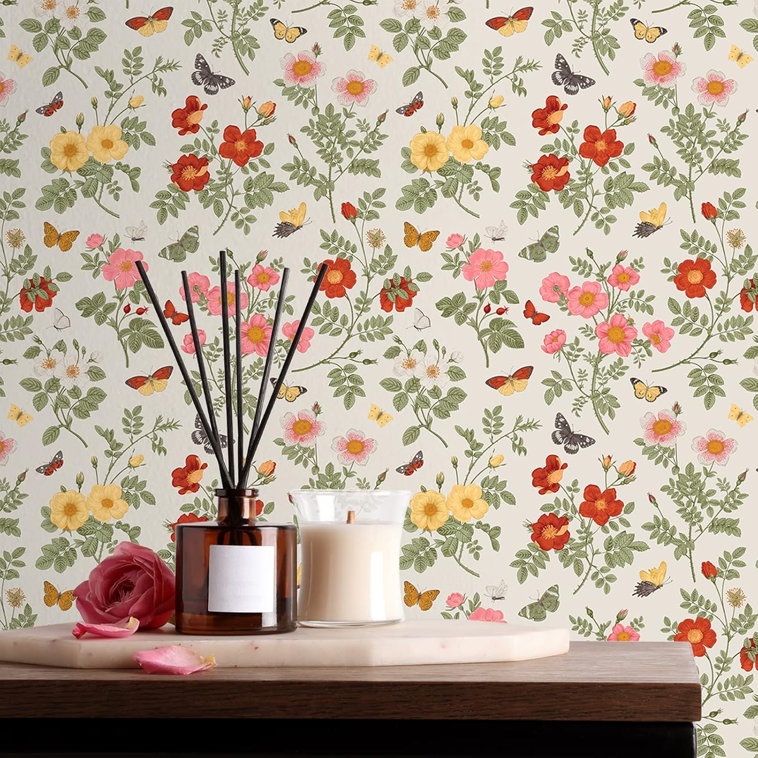 Butterflies Floral Wallpaper Peel and Stick Mural Removable for Bedroom Bathroom S65851