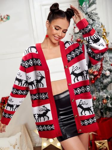 Funny Christmas Cardigan for Women Open Front Knit Coat W4033