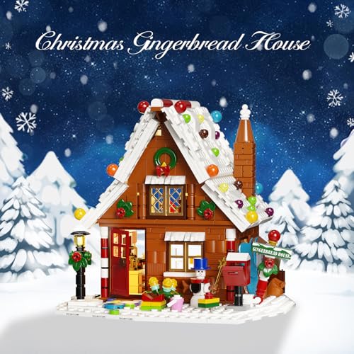 Gingerbread House Building Kit with LED Lights, Christmas Village Blocks Set D17096
