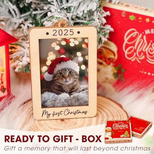 Christmas Ornament Picture Frame - Wooden Landscape Photo Frame for Tree U347