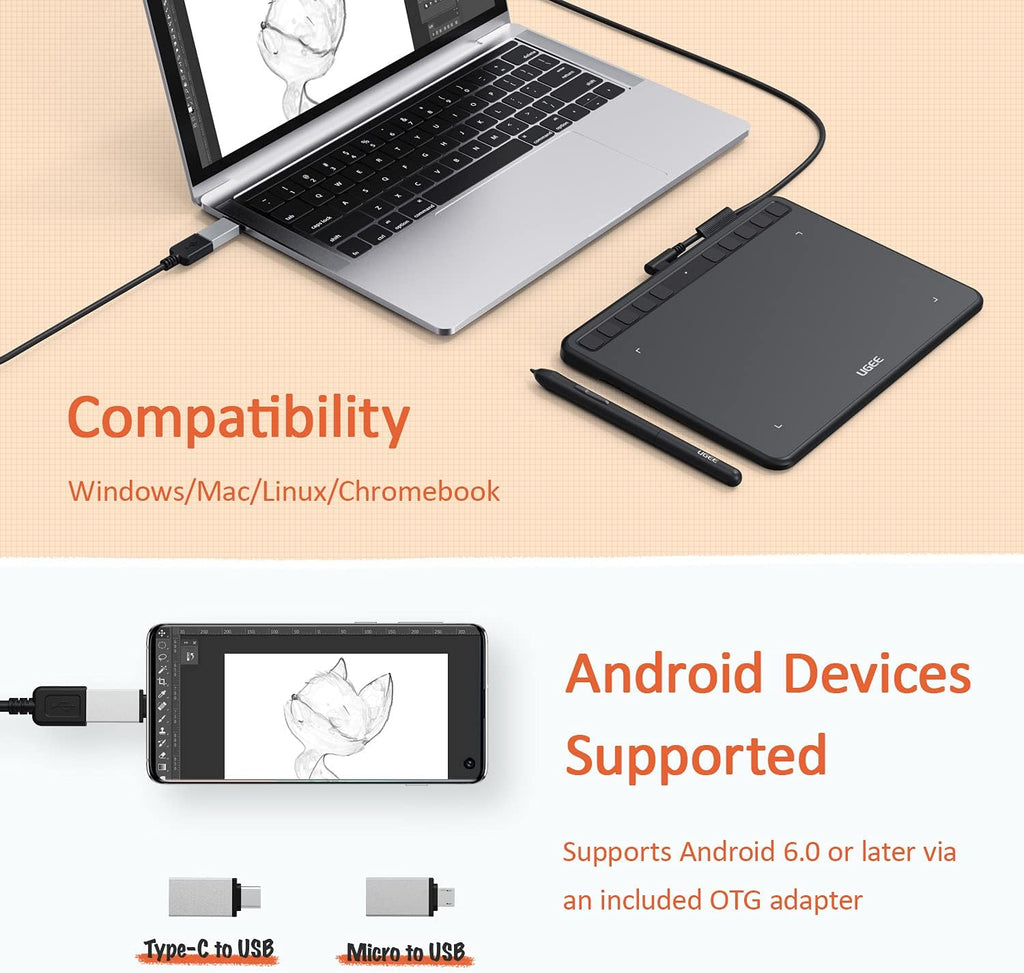 Graphics Drawing Tablet with Battery-Free Stylus and 8192 Pressure Levels O630