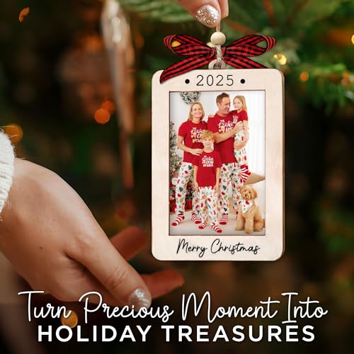 Christmas Ornament Picture Frame - Wooden Landscape Photo Frame for Tree U347