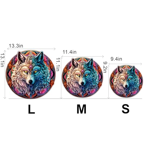 Wooden Puzzle for Adults, Mandala Yin Yang Wolf, 190 Pieces A623