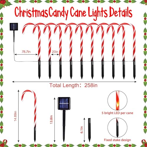 Solar Candy Cane Lights for Outdoor Christmas Decor, Waterproof Pathway Lights J867