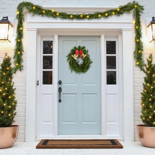 9ft Pine Garland with Lights, Artificial Greenery for Mantle Fireplace Holiday Decor Z5285