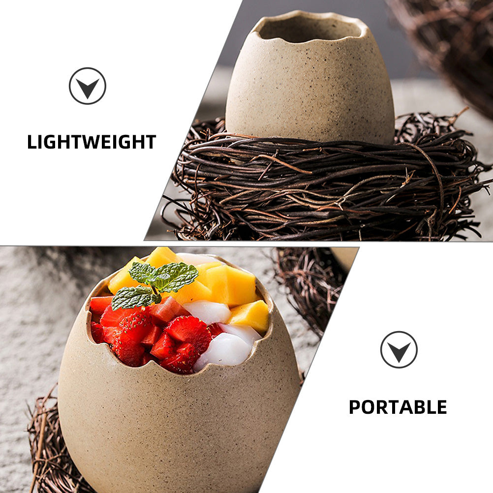 Small Ceramic Eggshell Vase Succulent Planter with Bird Nest M286
