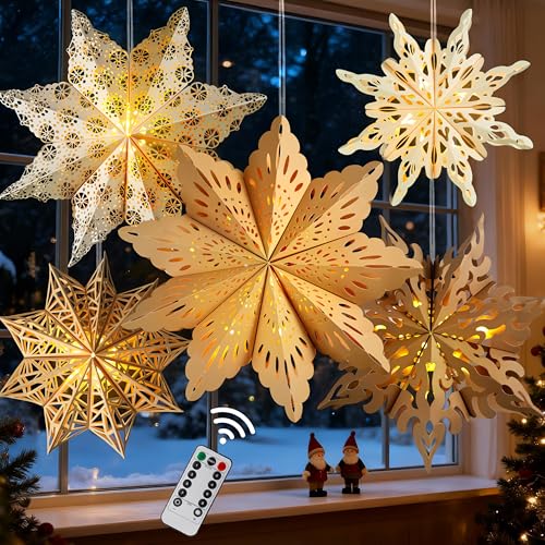 Christmas Paper Snowflake Lanterns with LED Lights for Holiday Party Decor A55544