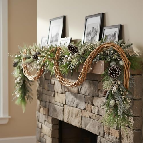6.6 ft Christmas Garland with Faux Cedar and Glitter Berry P303