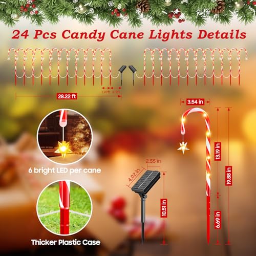 24 Pack Solar Candy Cane Lights Outdoor Christmas Pathway Lights Waterproof USB Charging 10 Modes X513316