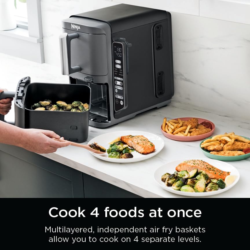 Air Fryer, 8 QT DoubleStack 2-Basket, Space Saving Design, 6-in-1, Roast & Bake, Dishwasher Safe Parts, Black N43591