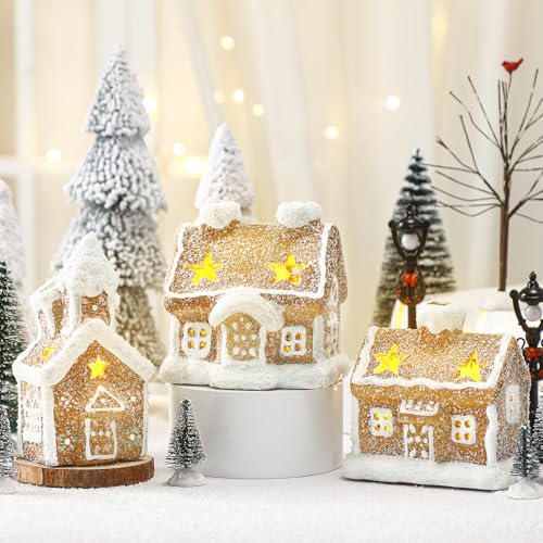 LED Christmas Gingerbread Village Decor with Houses and Trees X541