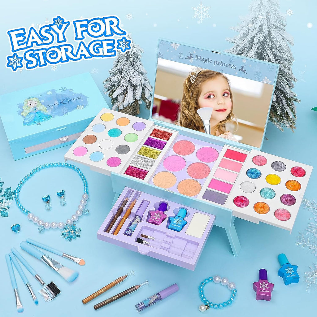 Frozen Makeup Set for Girls, 60pcs Pretend Play Cosmetics with Nail Polish & Jewelry W3761