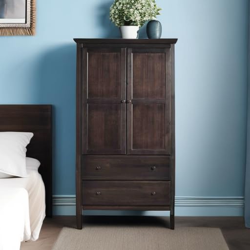 Shaker 2-Door Wardrobe, Solid Wood with Walnut Finish F6601