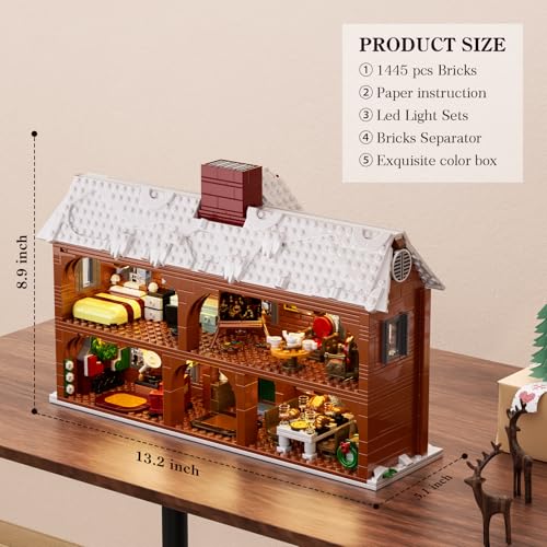 House Building Set with LED Light, Christmas Snow House Kit, Building Blocks Model Toys, 1445 PCS W322725