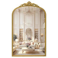 24" x 38" Antique Gold Arch Bathroom Mirror, Traditional Beaded Frame Wall Mirror, Retro Baroque Inspired Decorative Mirror for Vanity Bedroom Entryway Mantel