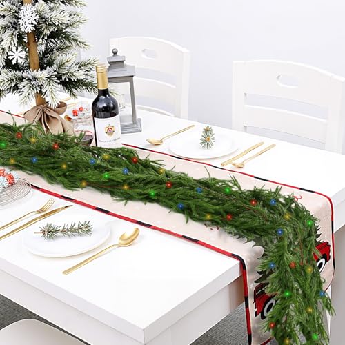 9ft Pine Garland with Lights, Artificial Greenery for Mantle Fireplace Holiday Decor Z5285