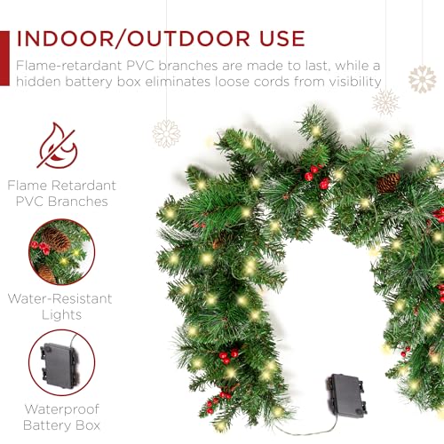 Pre-Lit Holiday Christmas Garland for Stairs, Fireplace with 50 Lights U582051