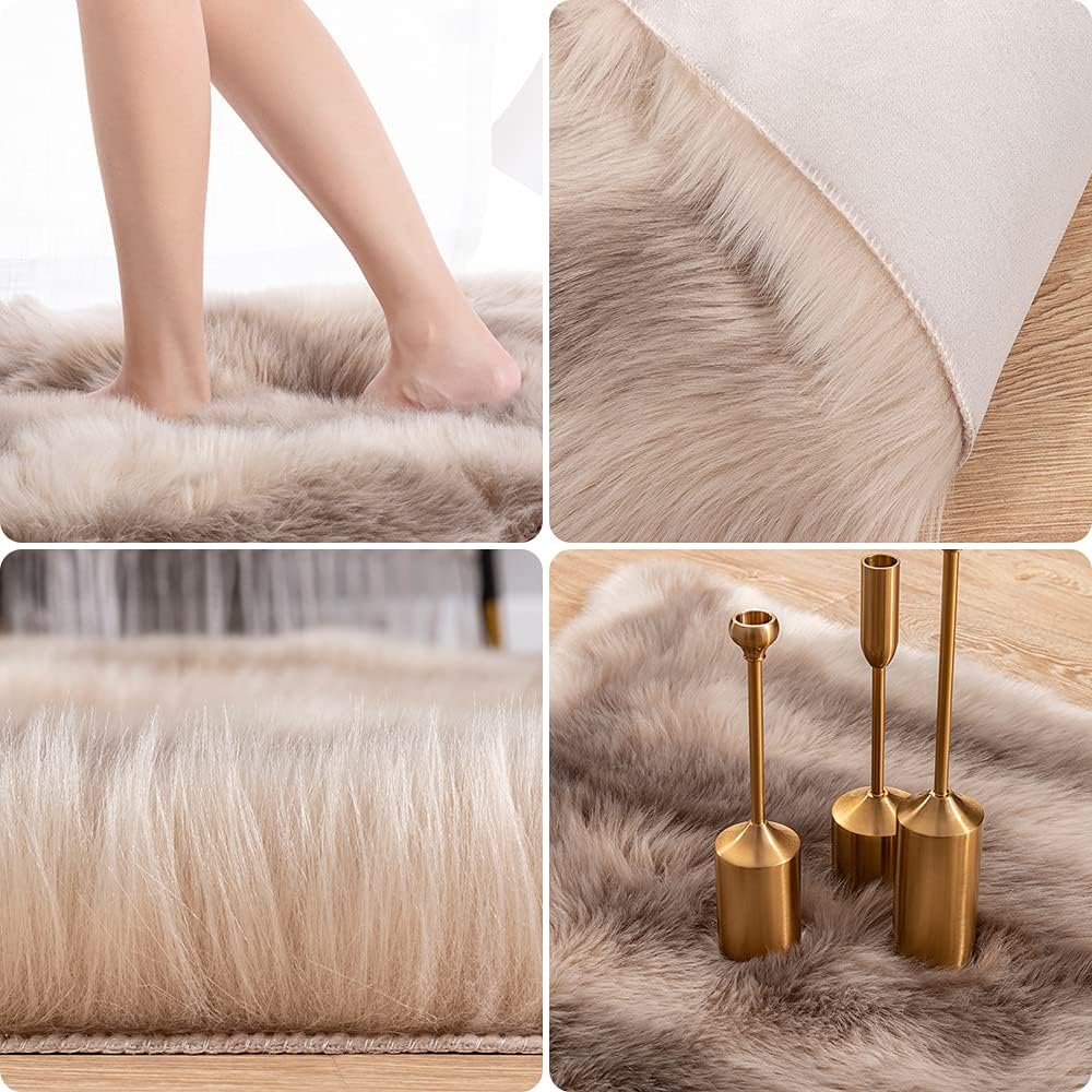 Faux Fur Area Rug for Bedroom Living Room, 4ft x 5ft, Brown L167629