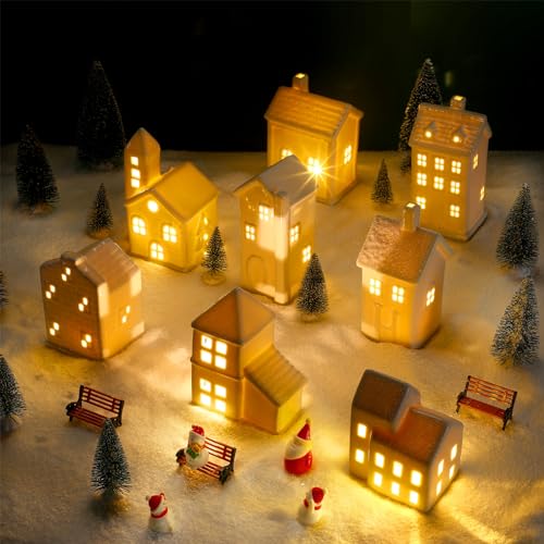 Ceramic Christmas Village Set with LED Houses and Trees M895