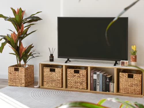 Wicker Storage Cubes with Liners, Water Hyacinth Baskets for Shelving, Handwoven Square Baskets, Medium, 4 Pack R25260