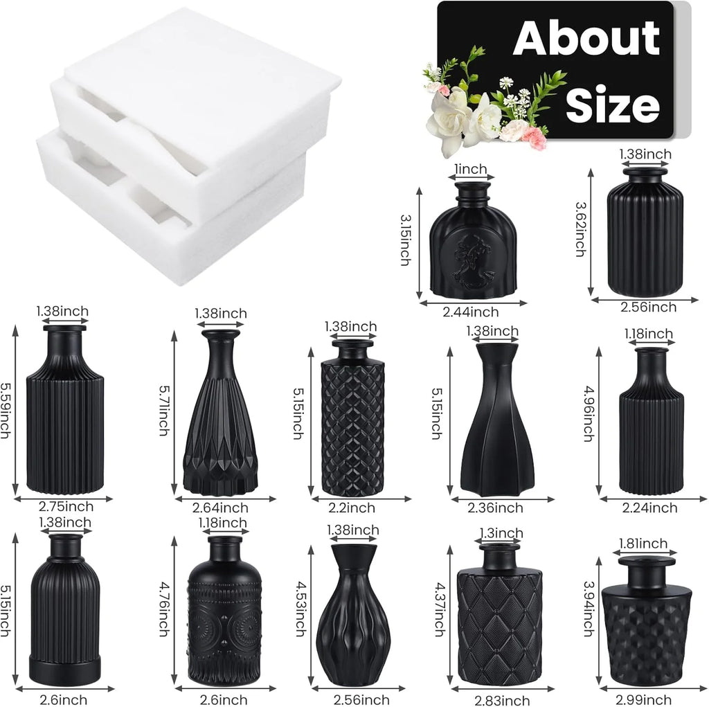 Mini Glass Bud Vases, Rustic Green & Black, Set of 12 R94245