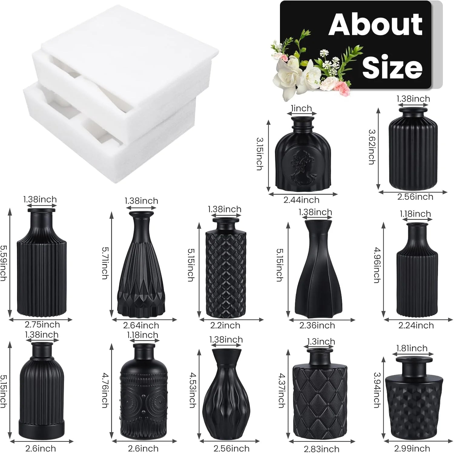 Mini Glass Bud Vases, Rustic Green & Black, Set of 12 R94245