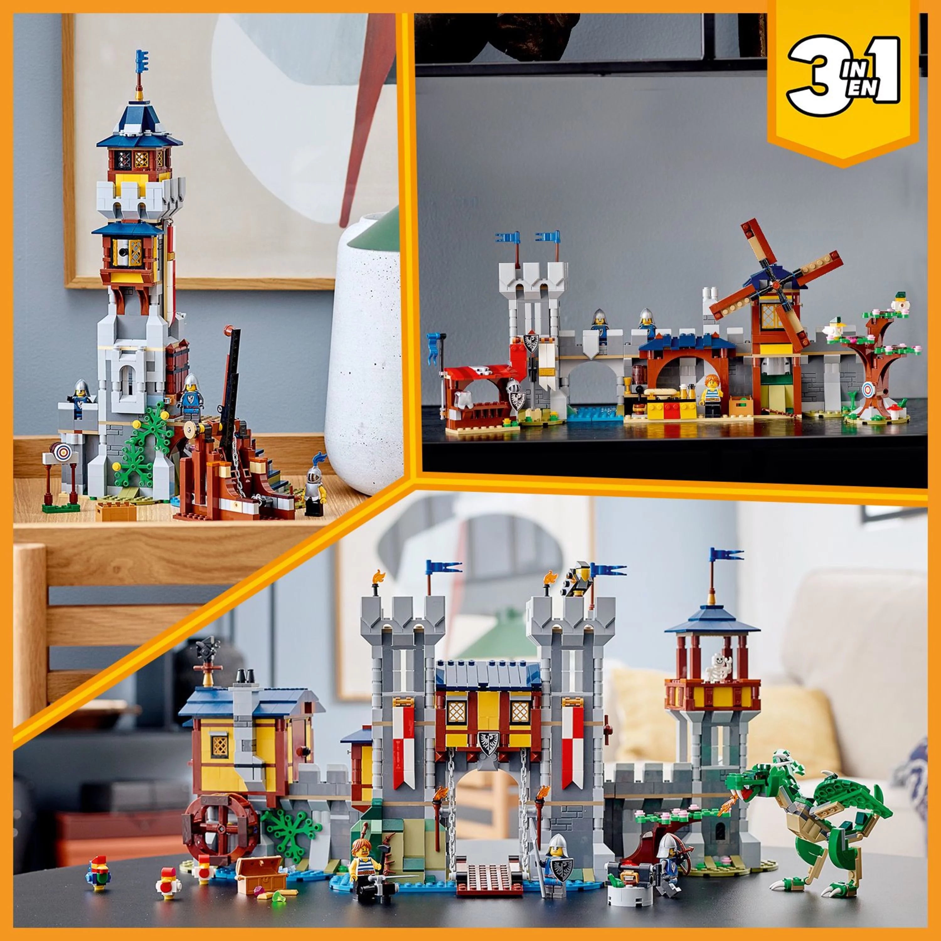 Medieval Castle Toy, 3 in 1 Transforms to Tower and Marketplace U7142