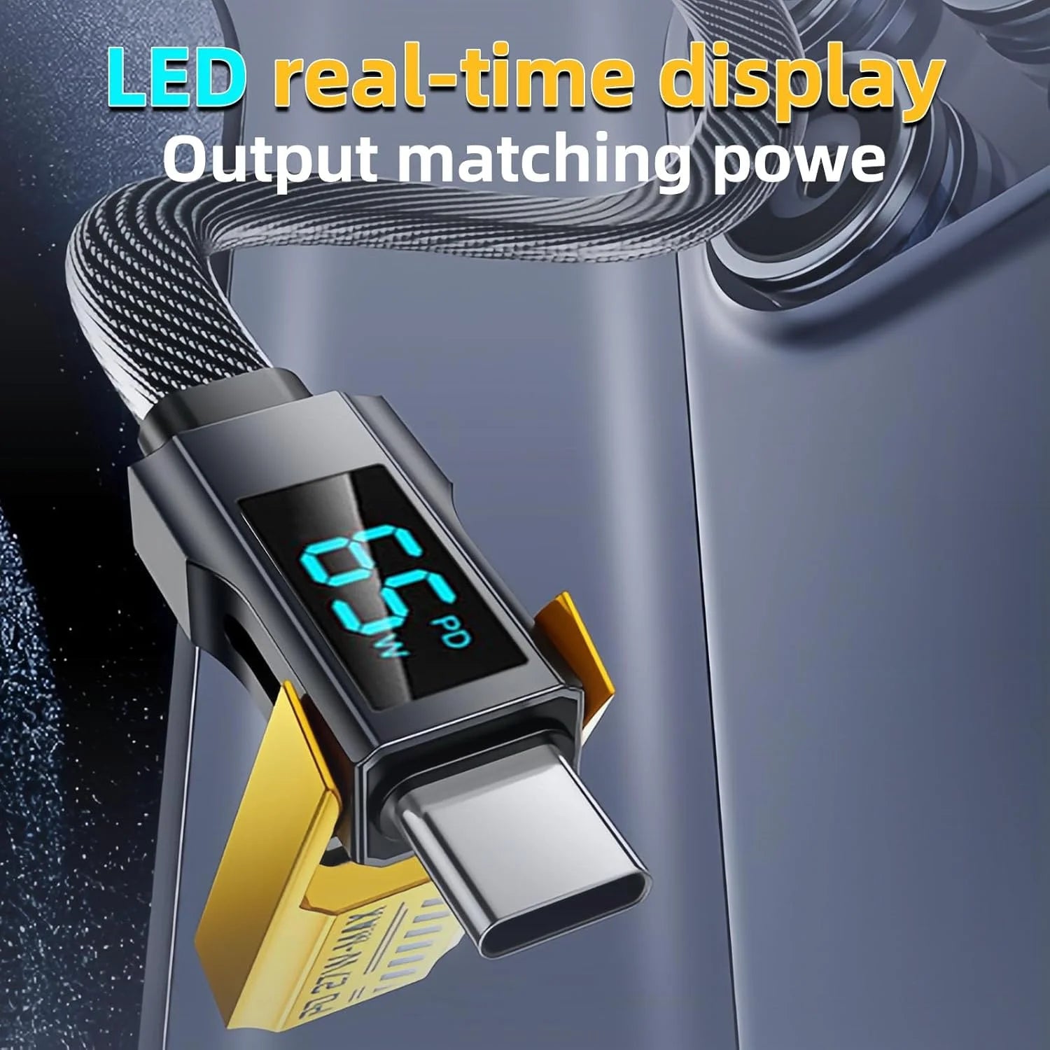 USB 65W 4-in-1 fast charging cable 6.6FT with LED display T472808