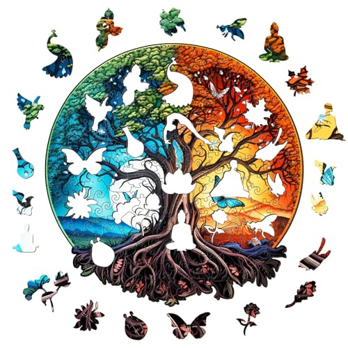 Wooden Jigsaw Puzzle for Adults, Unique Shape Tree Design, 190 Pieces F4216
