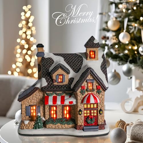 Ceramic Christmas Houses with Warm LED Light Y89884