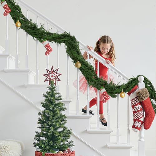 9ft Pine Garland with Lights, Artificial Greenery for Mantle Fireplace Holiday Decor Z5285