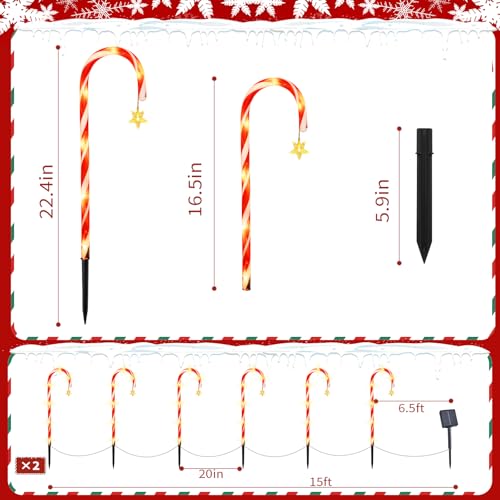 Candy Cane Solar Pathway Lights 15FT Outdoor Christmas Decor N66297