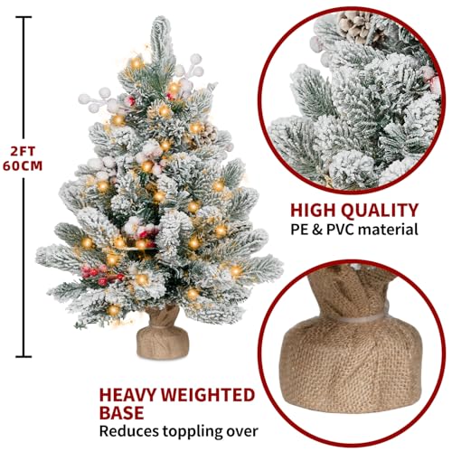 Flocked Artificial Mini Christmas Tree with Lights, Tabletop Decor W784363