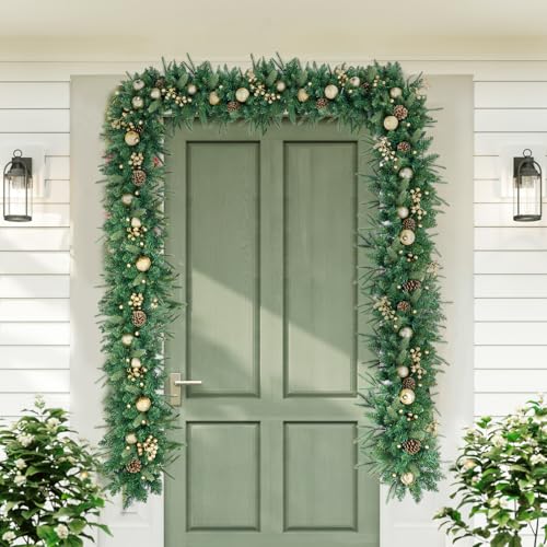 Pre-Lit Artificial Christmas Garland with Dual Color LED Lights and Remote Timer Q9646