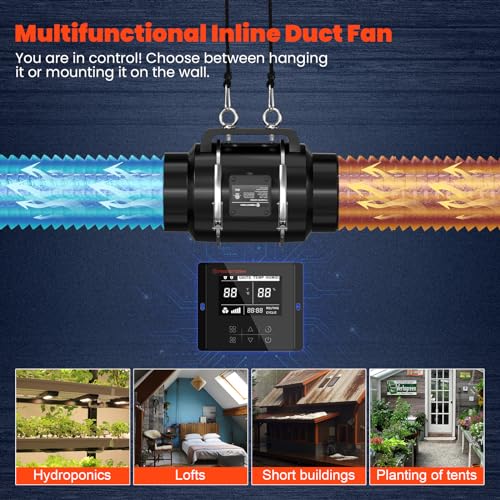 6" Inline Duct Fan, 402 CFM Ventilation Exhaust Fan with Manual Controller P904