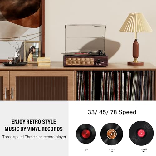 Vinyl Record Player Turntable with Bluetooth and Stereo Speakers, 3 Speed, Portable Retro Design (Orange) D7889